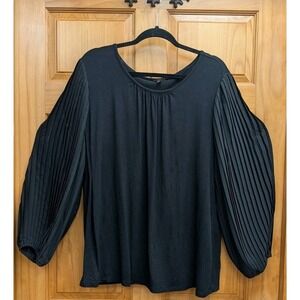 Talbots Black Size 2X Pleated Long Sleeves Round Neck Elastic Sleeve Hem